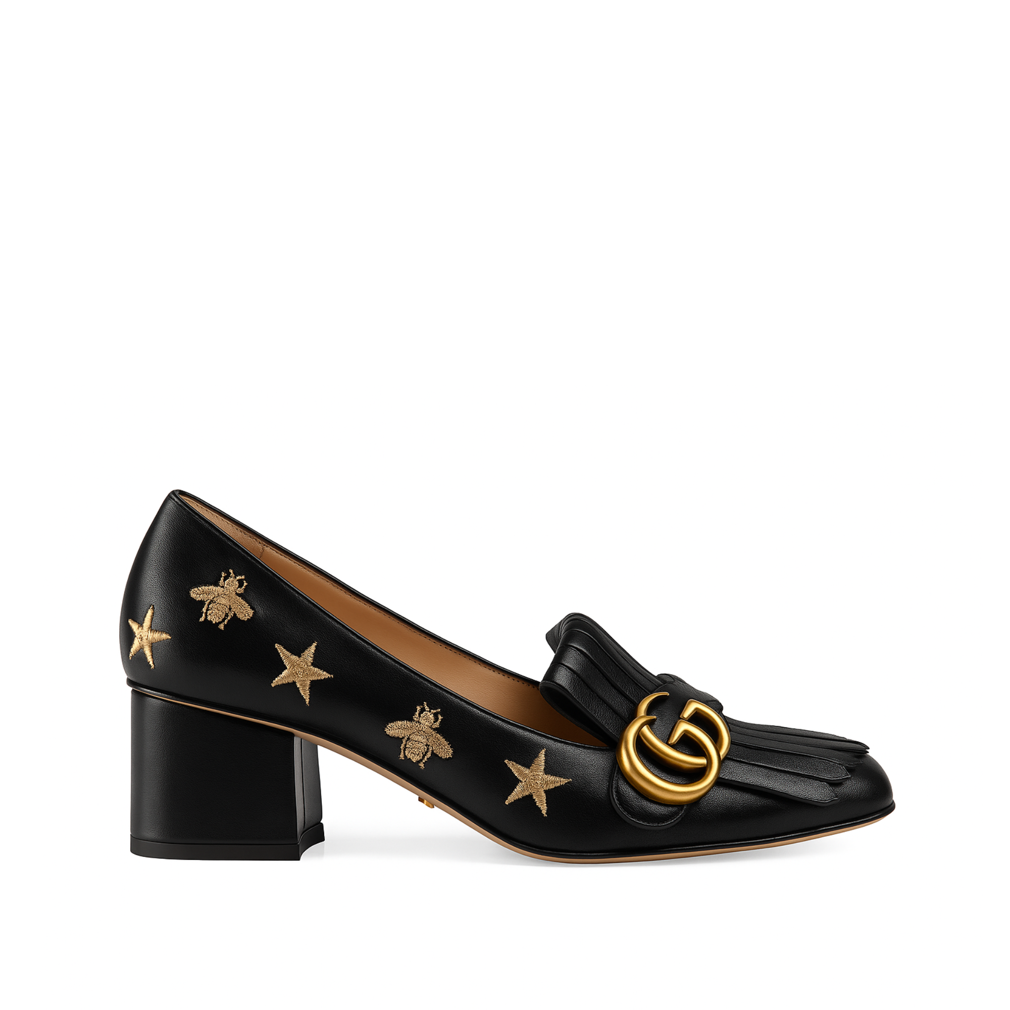 Gucci Embroidered Bee Star Leather Mid-Heel Pump Black