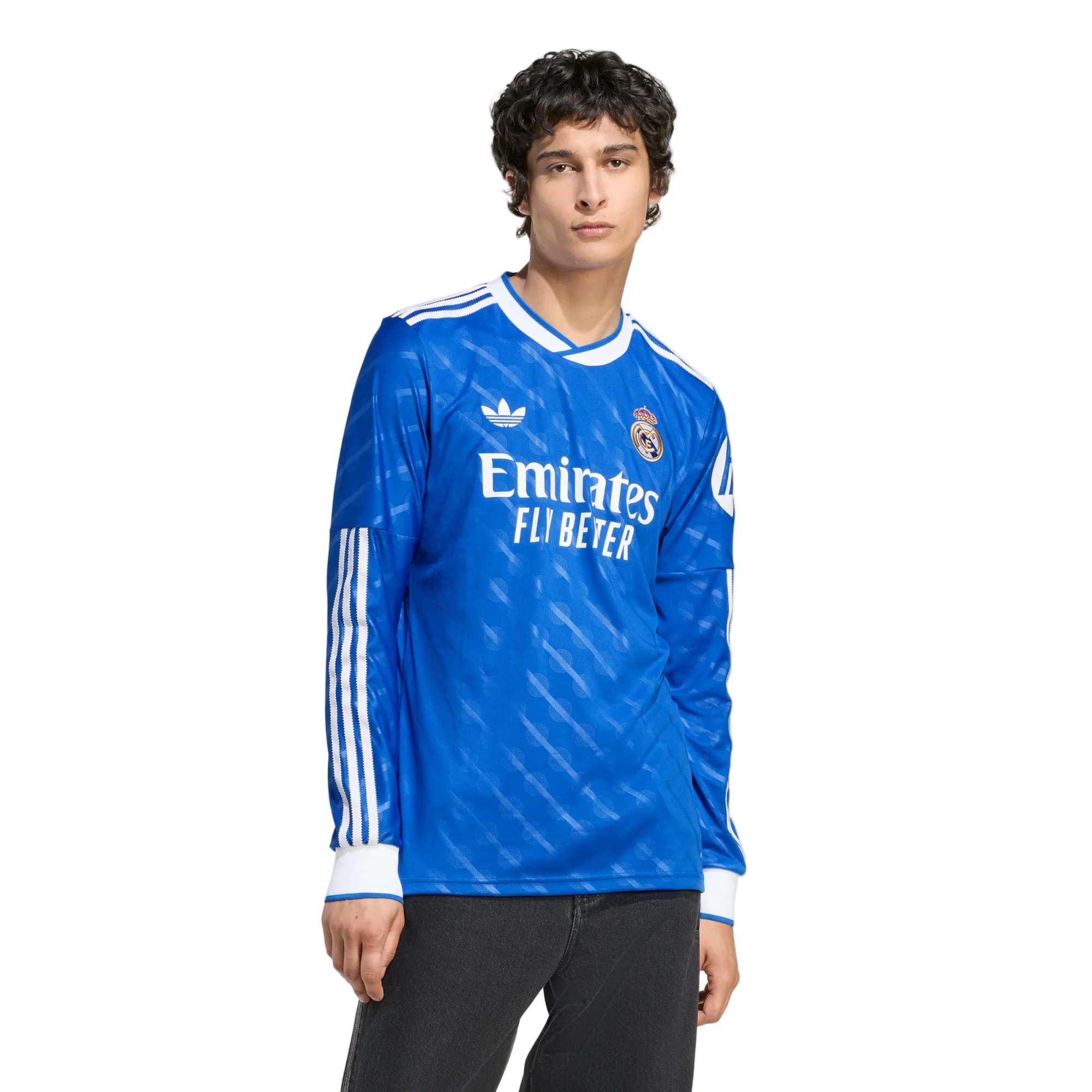 adidas Men's Real Madrid Mbappe Long Sleeve Third Jersey w/ Champions League Patches 25/26 (Blue/White)