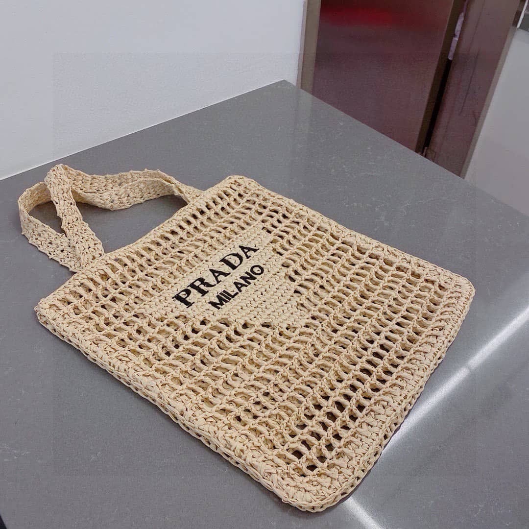 Prada Crochet Tote Bag Natural 38cm 1BG393 2C2T F0018 V OOO