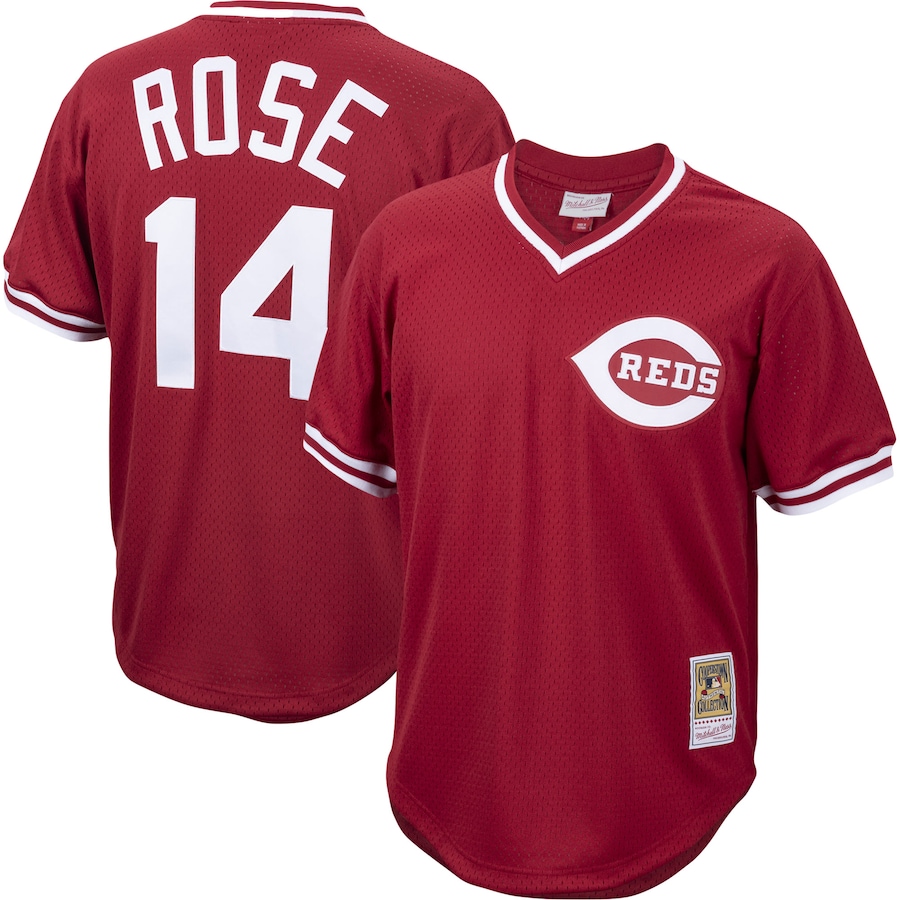 Pete Rose Cincinnati Reds Mitchell&Ness Cooperstown Collection Mesh Batting Practice Jersey Red