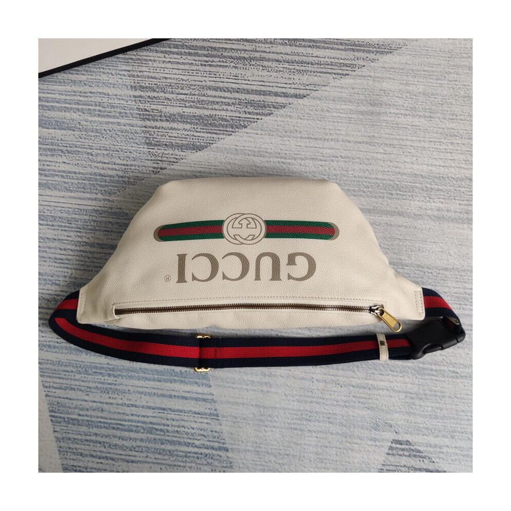 Gucci Print Leather Belt Bag White