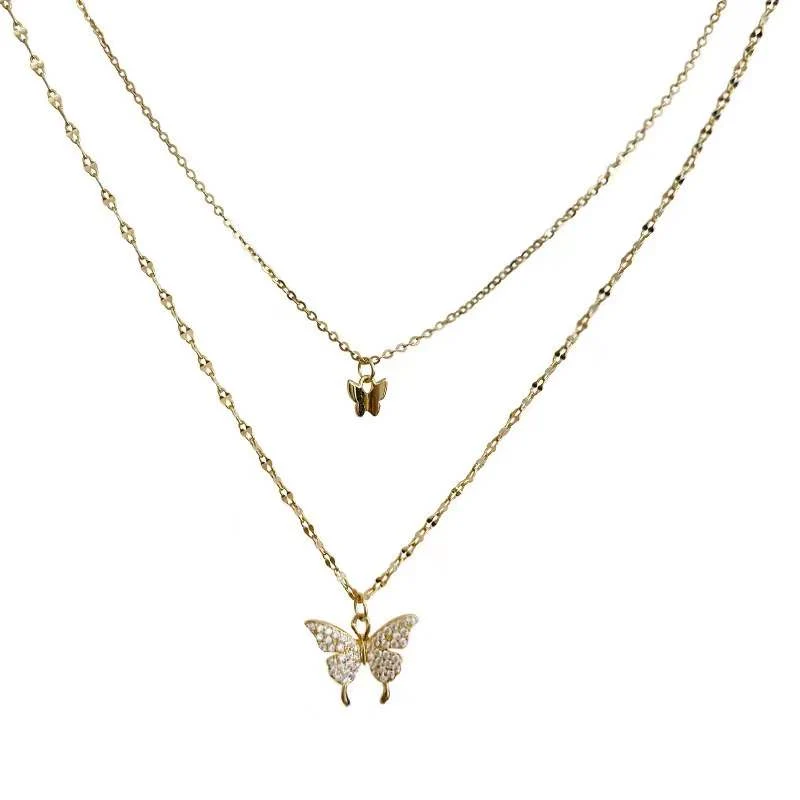 Velira s925 Double Butterfly Pendant Stacked Necklace