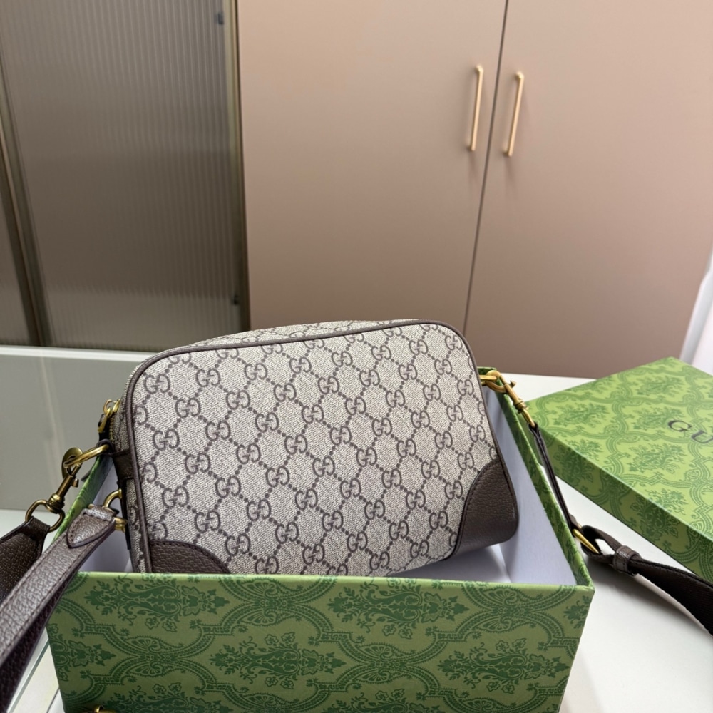 Gucci GG Emblem Small Crossbody Bag Grey And Dark Brown 23Cm