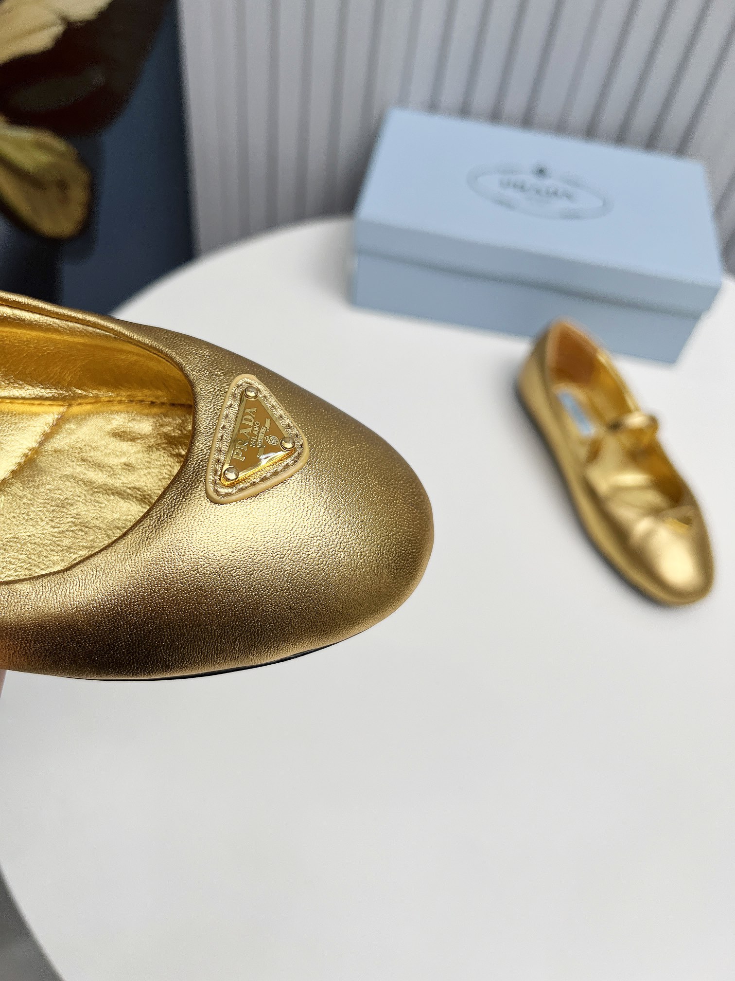 Prada Soft Padded Nappa Leather Ballerinas Gold