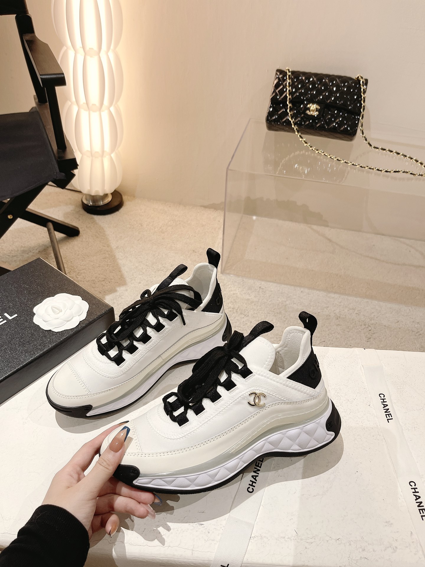 CHANEL New Color Quilted Space Fabric Sneakers
