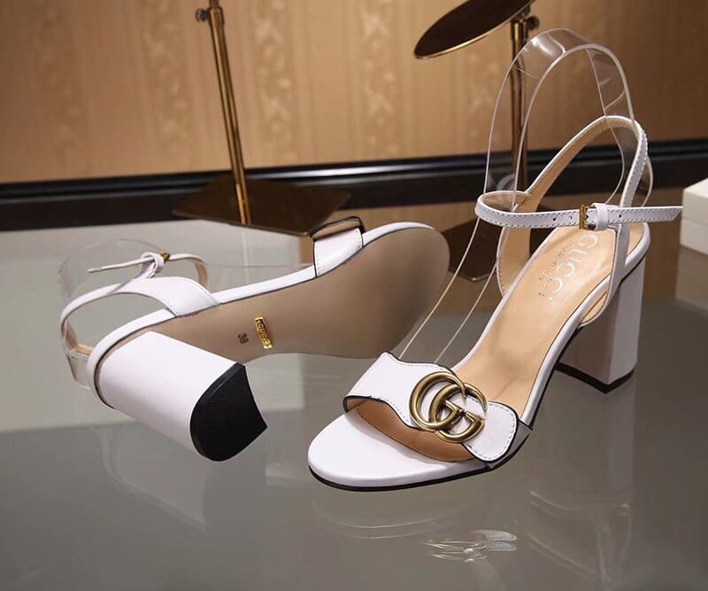Gucci Leather Mid Heel Sandal White