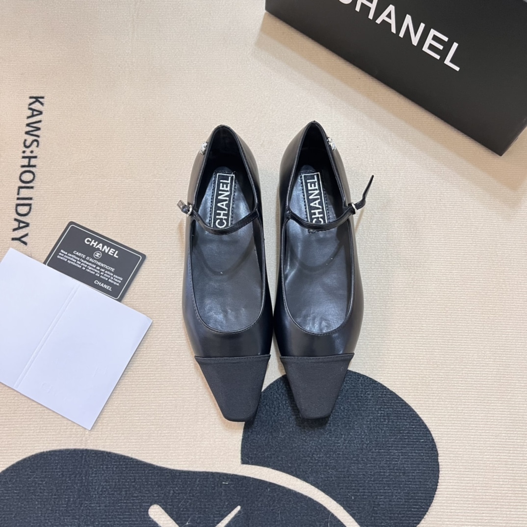 Chanel Square Toe Ballet Flats Black