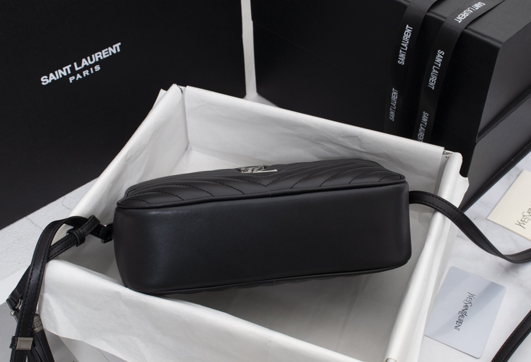 Saint Laurent Lou Camera Bag In Quilted Black Silver Leather 23Cm