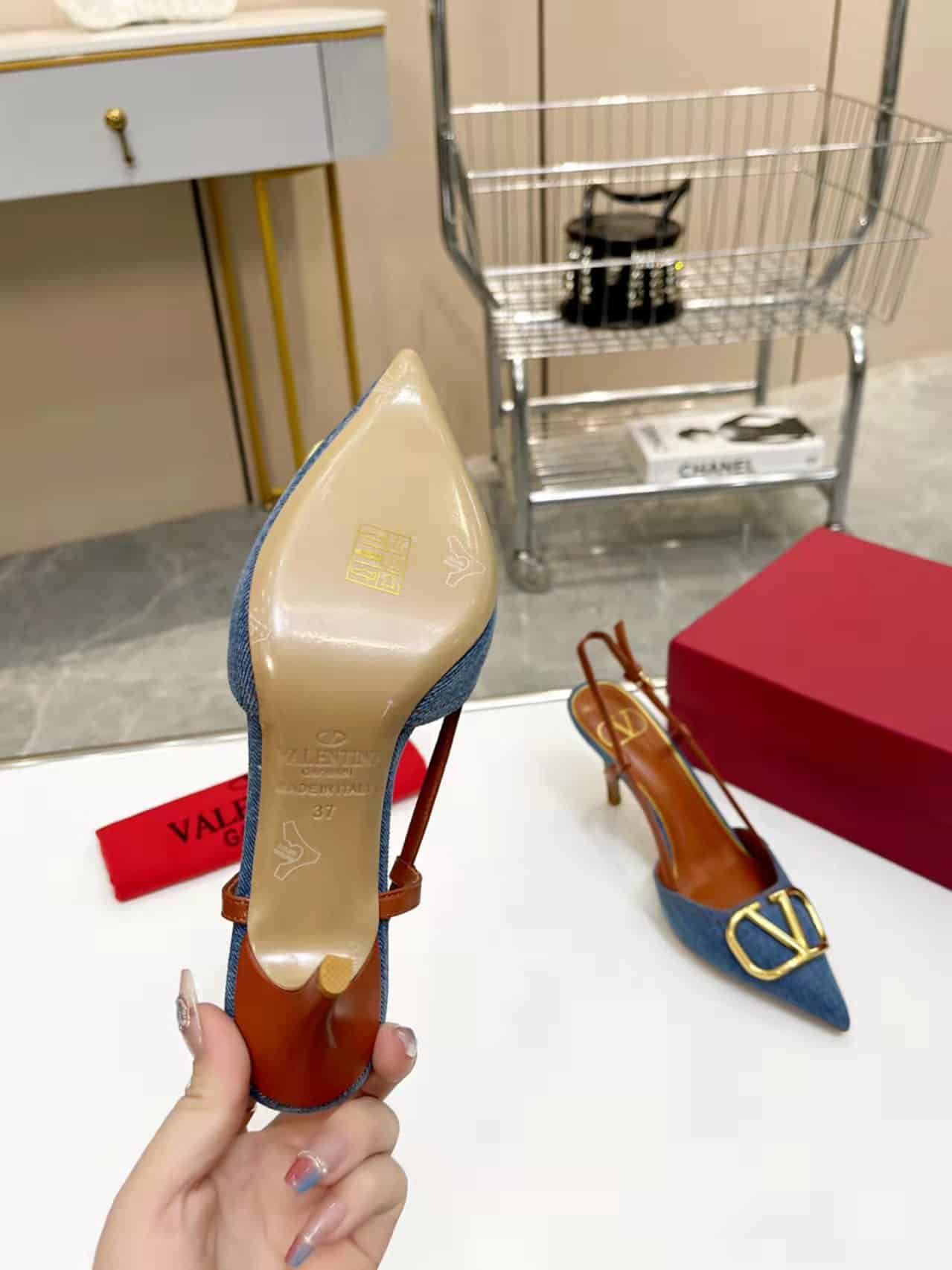 Valentino Garavani Vlogo Denim Slingback Pumps Denim