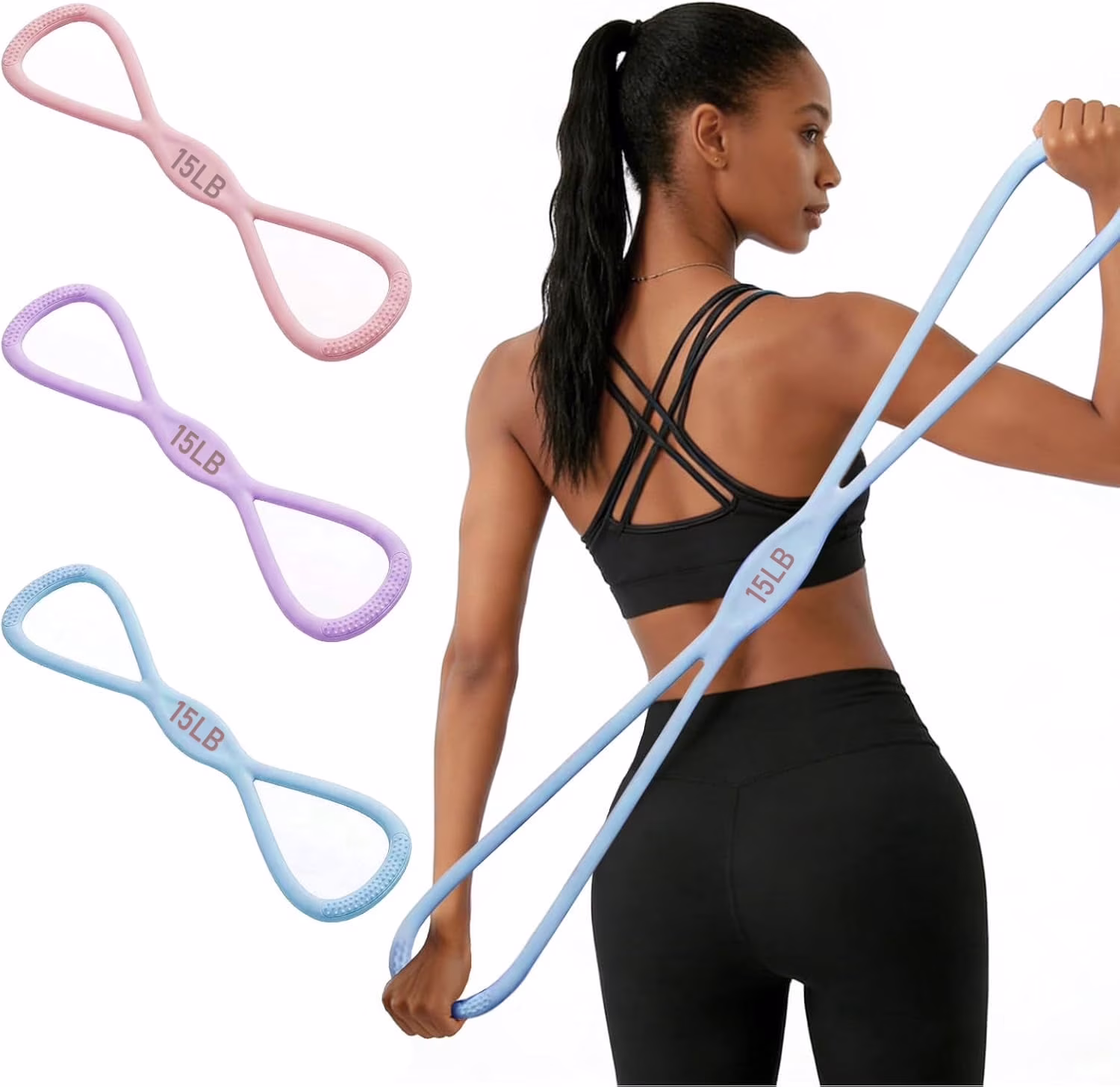 OHDufiry Figure 8 Resistance Bands for Women Men, 8 Shaped Resistance Rubber Band for Arms, Back, Shoulder Stretch with Handles, Not Break, Portable