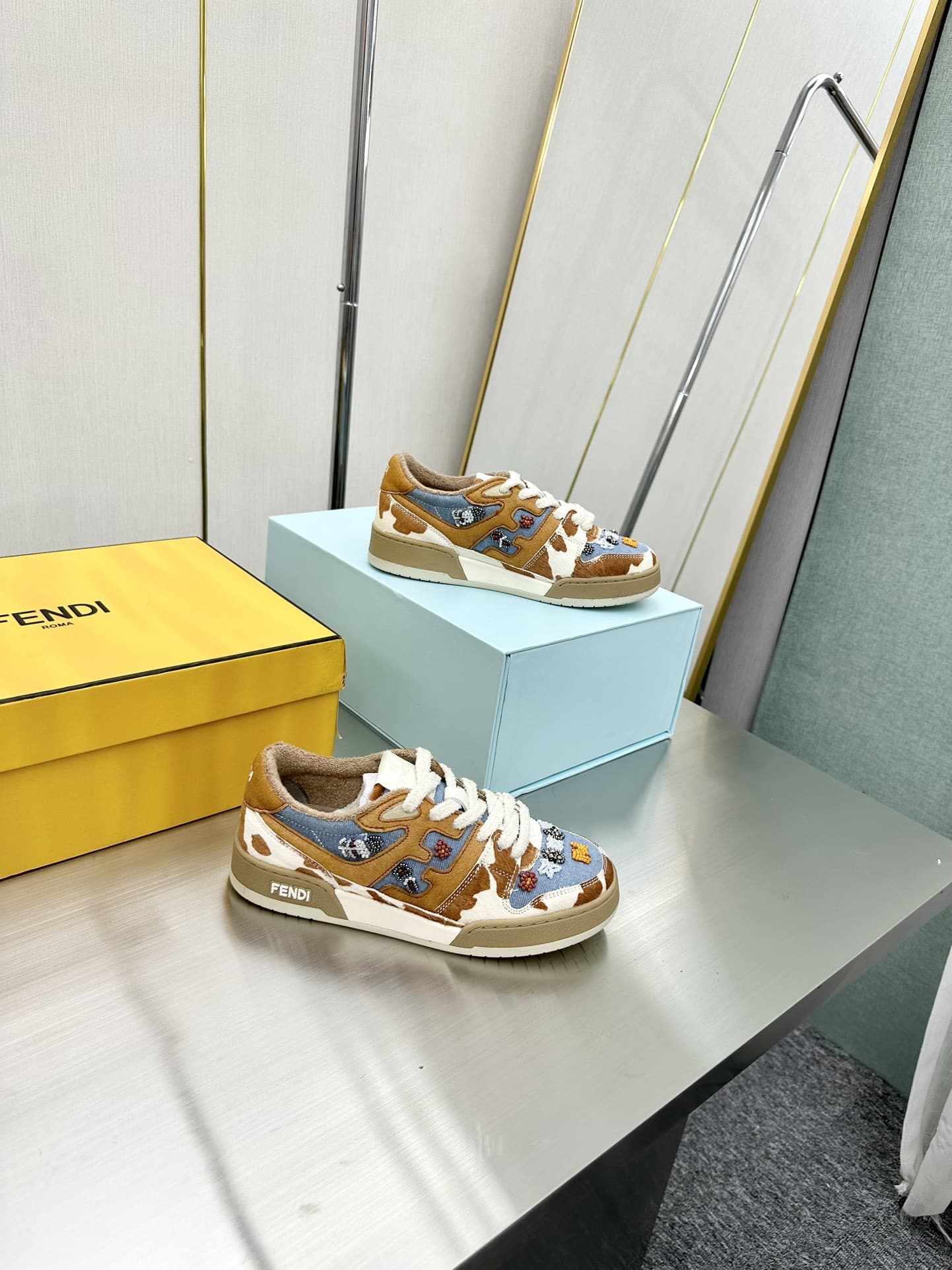 Fendi Match Suede Low Tops Brown And Blue