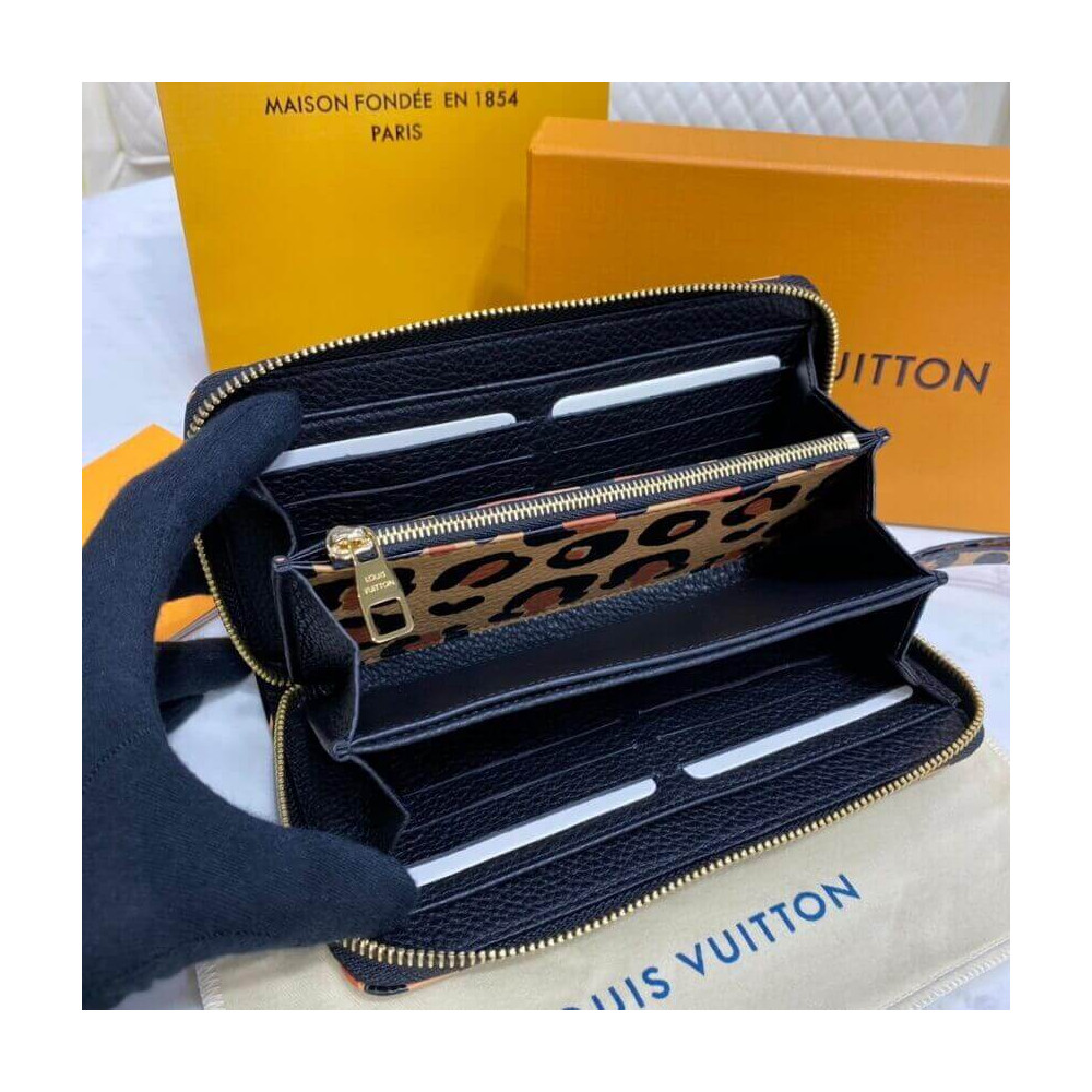 Louis Vuitton Monogram Empreinte Leather with Animal-Print Zippy Wallet Black