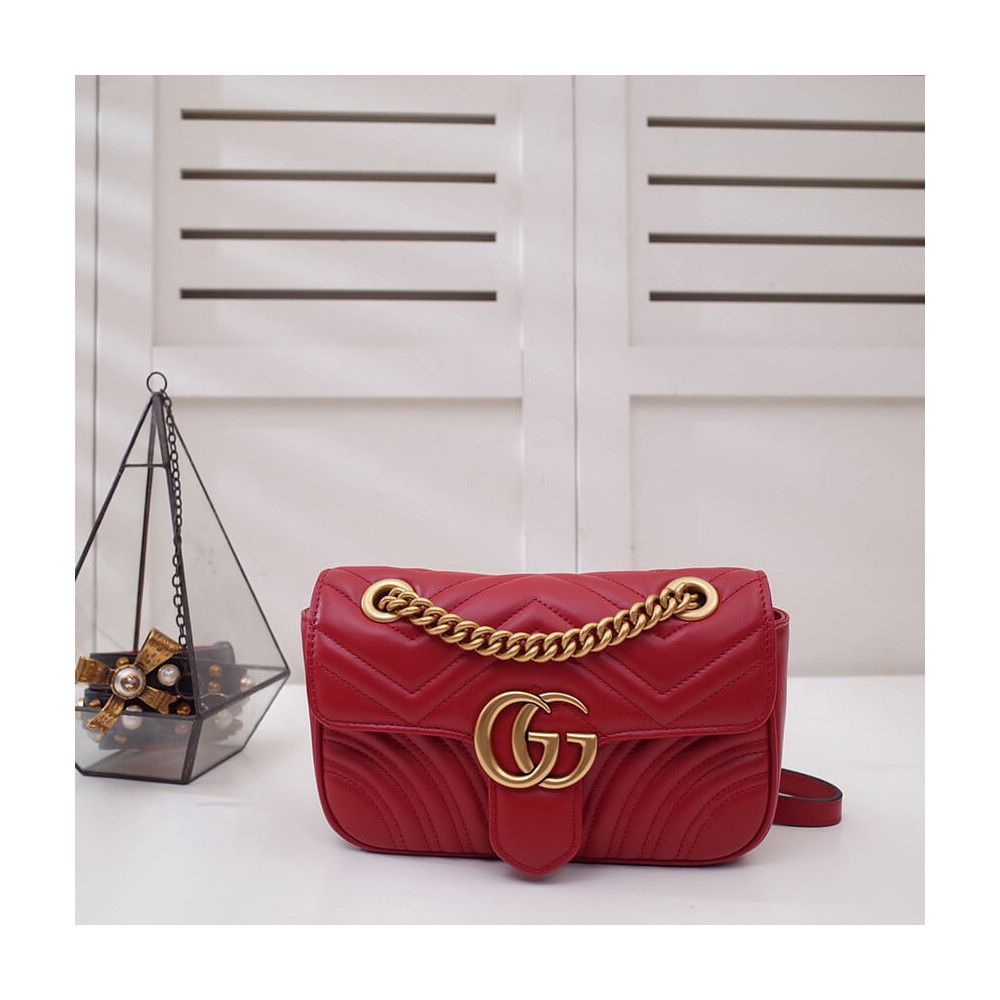 Gucci GG Marmont Matelasse Chevron Leather Mini Bag Red