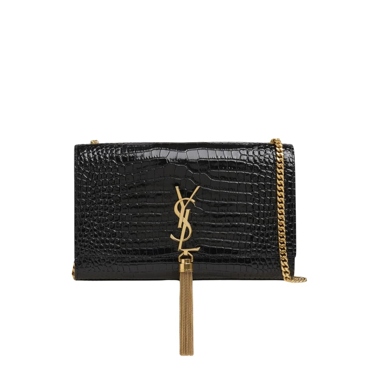 Saint Laurent Kate Medium Chain Bag With Tassel In Shiny Leather Black