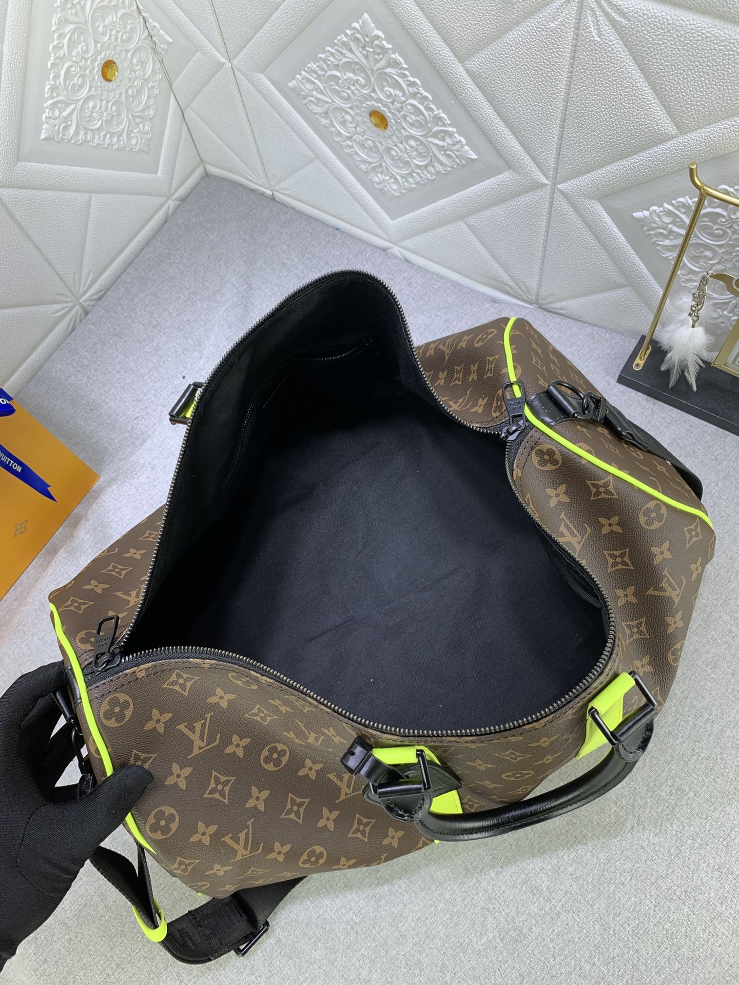 Louis Vuitton Keepall Bandoulire 50 Brown And Chartreuse Macassar Canvas M45866