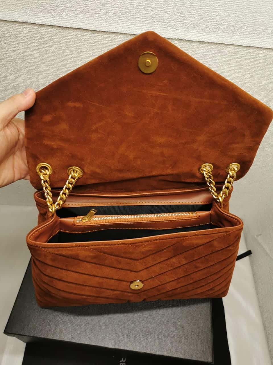 Saint Laurent Cinnamon Loulou Large Chain Bag In Suede Brown 31Cm