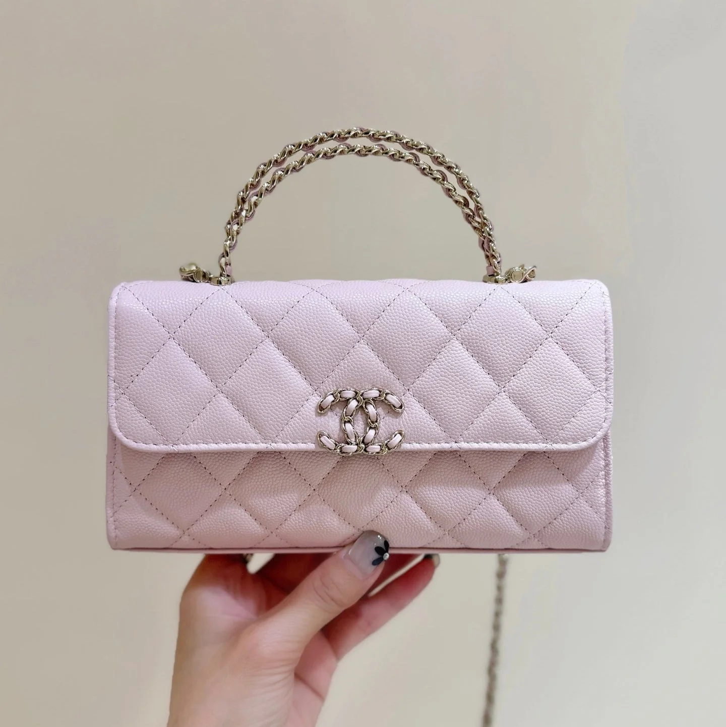 CC 25S Kelly Bag Top Handle 18cm Pink Grained Calfskin