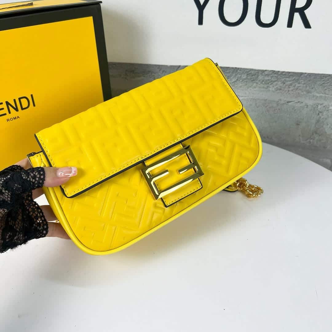 Fendi Bag Nappa Leather Bag Yellow 24Cm/ 9.4in