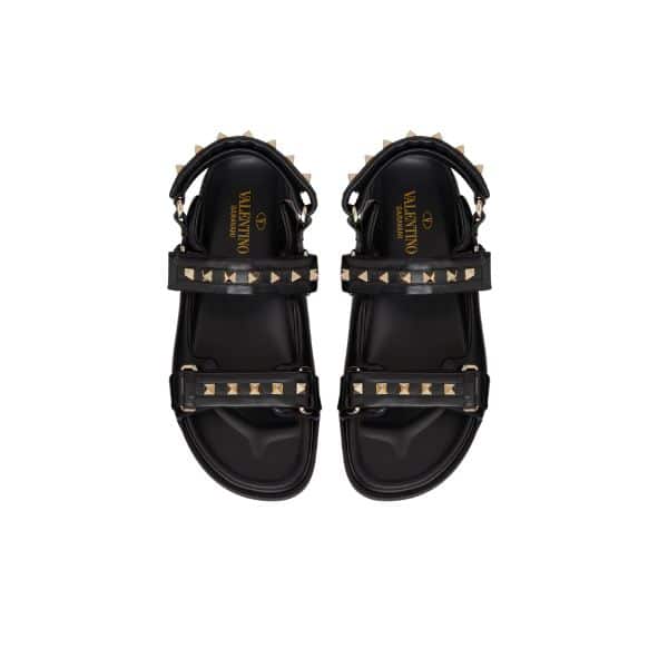 Valentino Garavani Rockstud Flat Sandal In Nappa Leather For Woman In Black Ws0Fe6Mnk 0No
