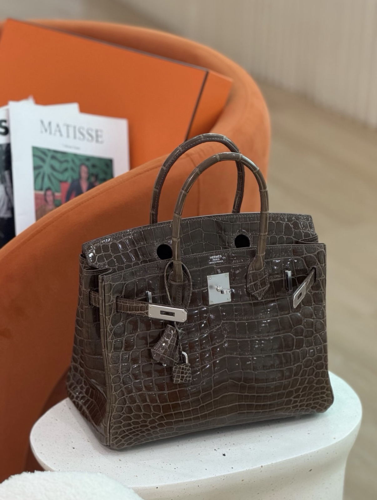 Birkin 25-35 elephant gray Silver hardware Shin crocodile leather custom