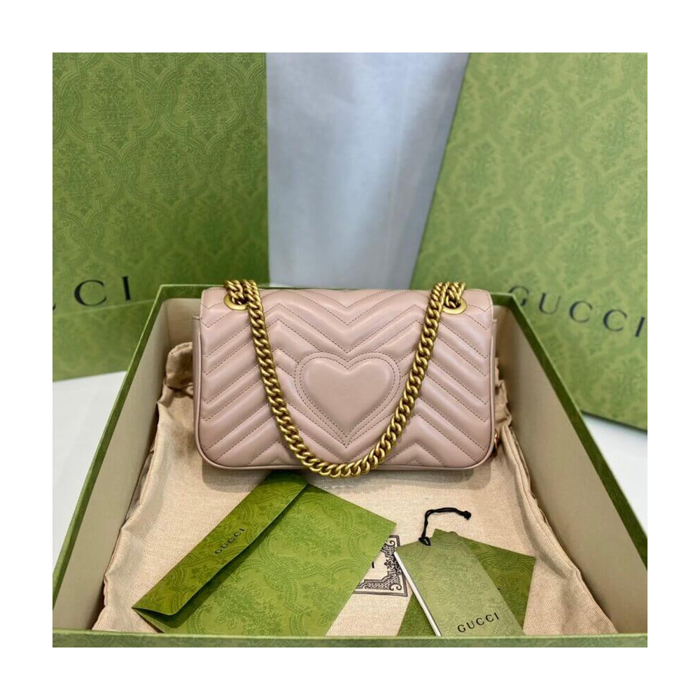 Gucci GG Marmont Matelasse Chevron Leather Small Shoulder Bag Nude Pink