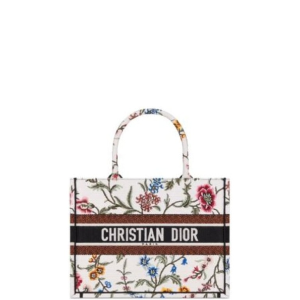 DIOR 35CM MEDIUM BOOK TOTE WHITE MULTICOLOR PETITES FLEURS EMBROIDERY
