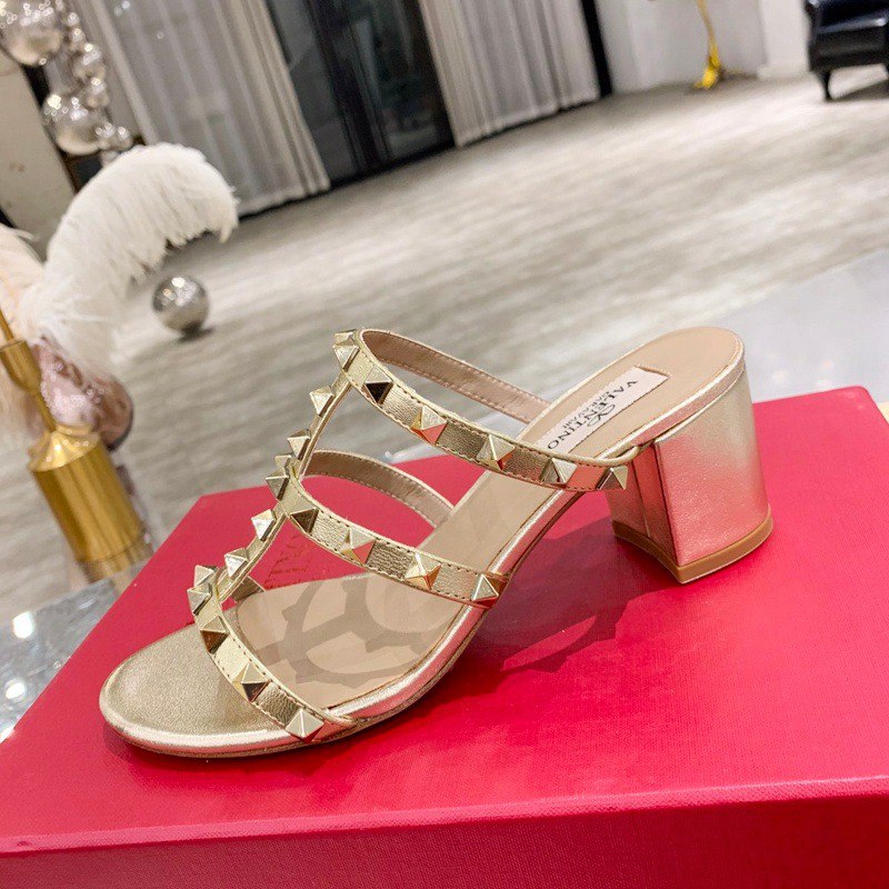 Valentino Garavani Rockstud Caged Metallic Leather Slide Sandals Gold