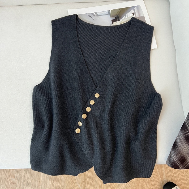 V-neck asymmetry sweater knitted autumn waistcoat