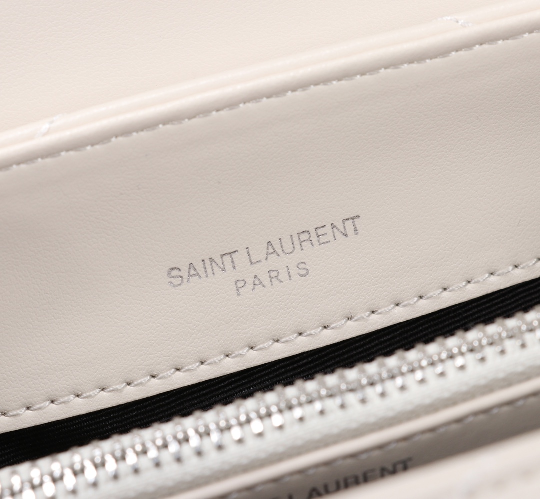 Saint Laurent Loulou Small Chain Bag In Matelassé Y Leather White Silver 23Cm 494699DV726 9207
