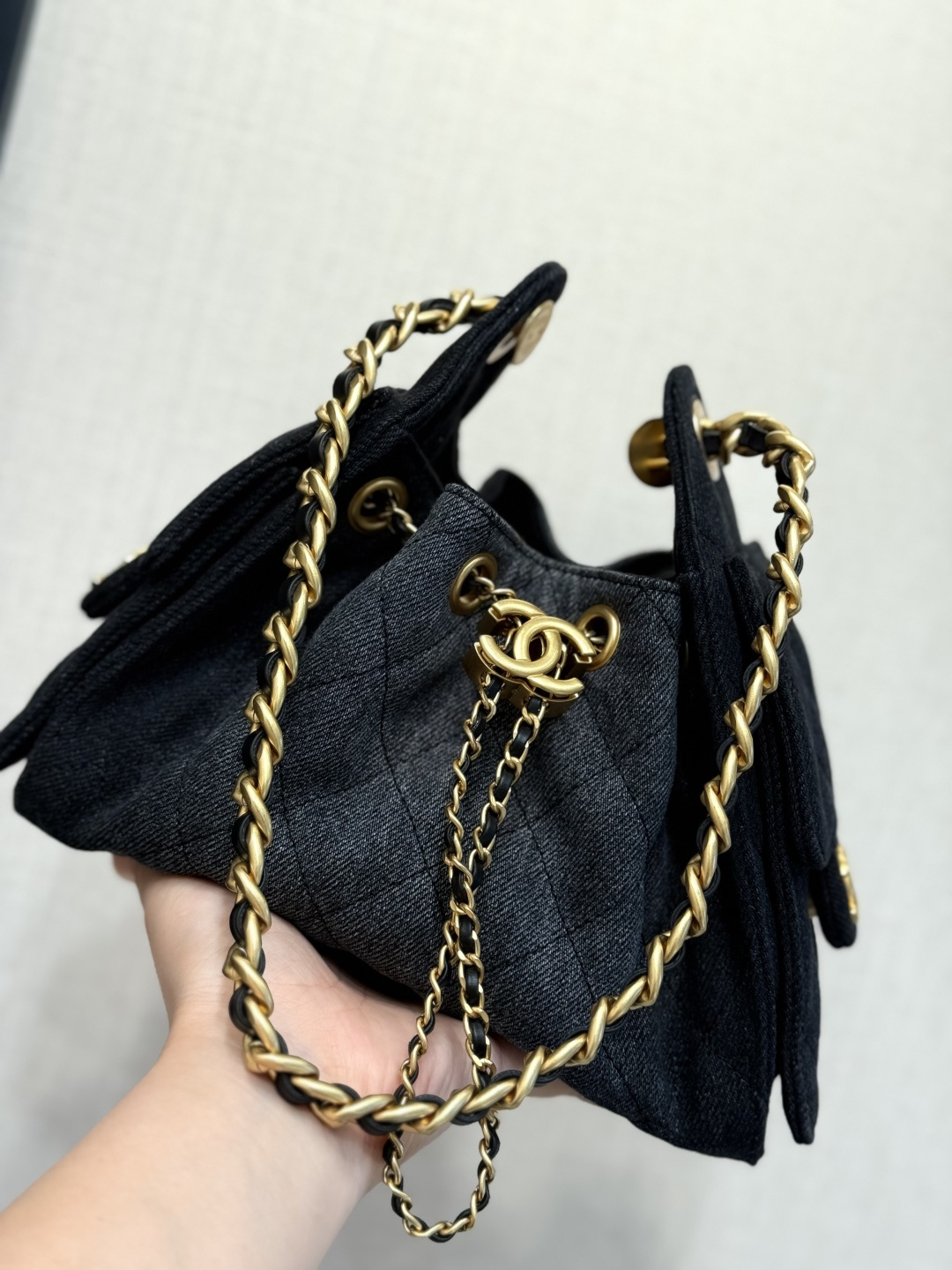 25 Small Hobo Bag (AS5293) in Black Washed Denim & Antique Gold-Tone Hardware