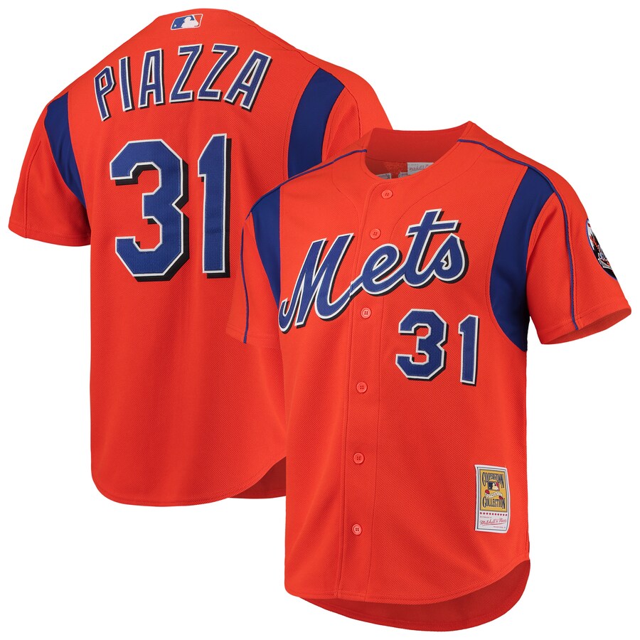 Mike Piazza New York Mets Mitchell&Ness Cooperstown Collection Mesh Batting Practice Button-Up Jersey Orange