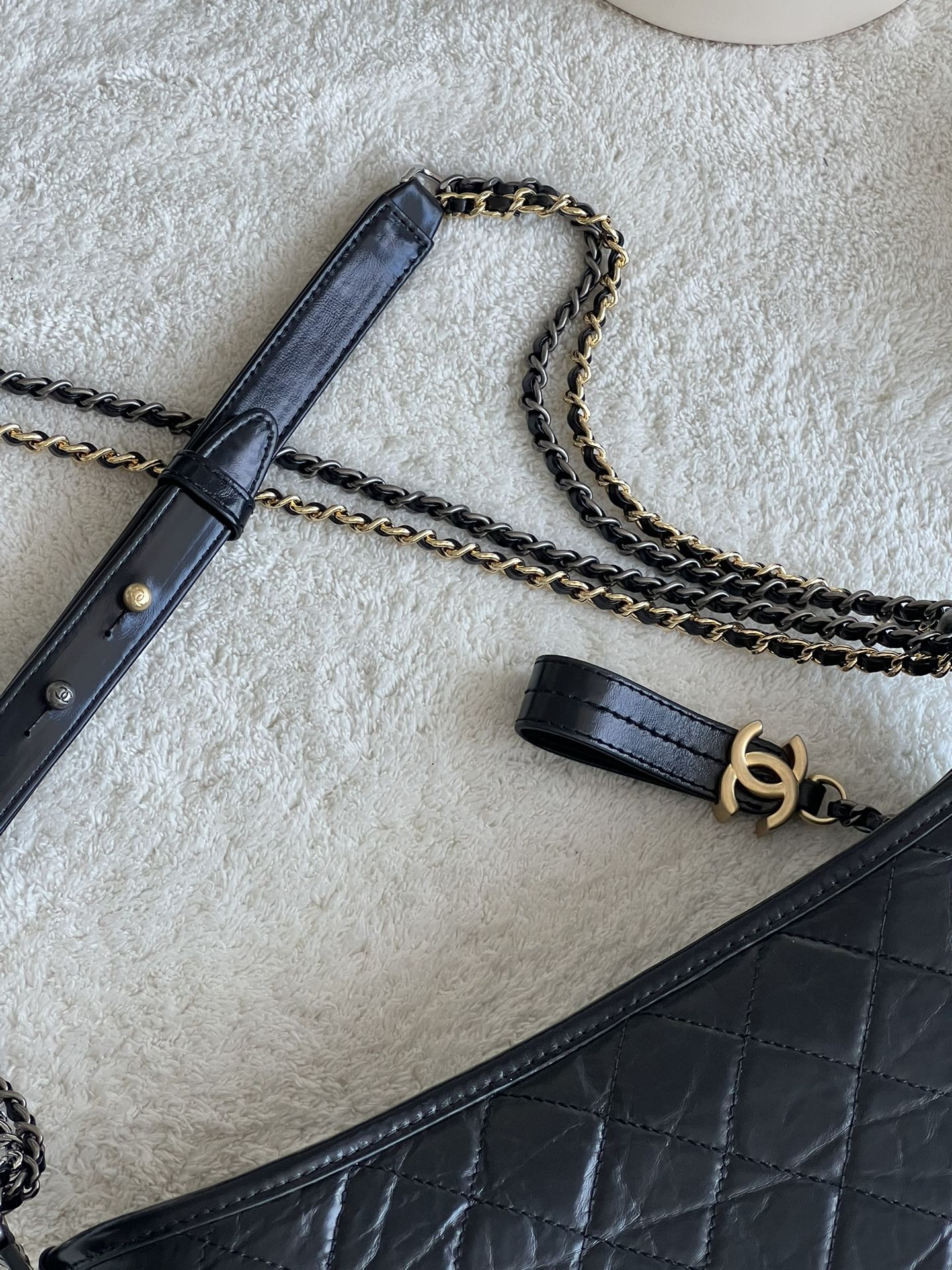 Gabrielle Hobo Bag, Black Quilted Aged & Smooth Calfskin with GoldSilver Two-Tone Hardware
