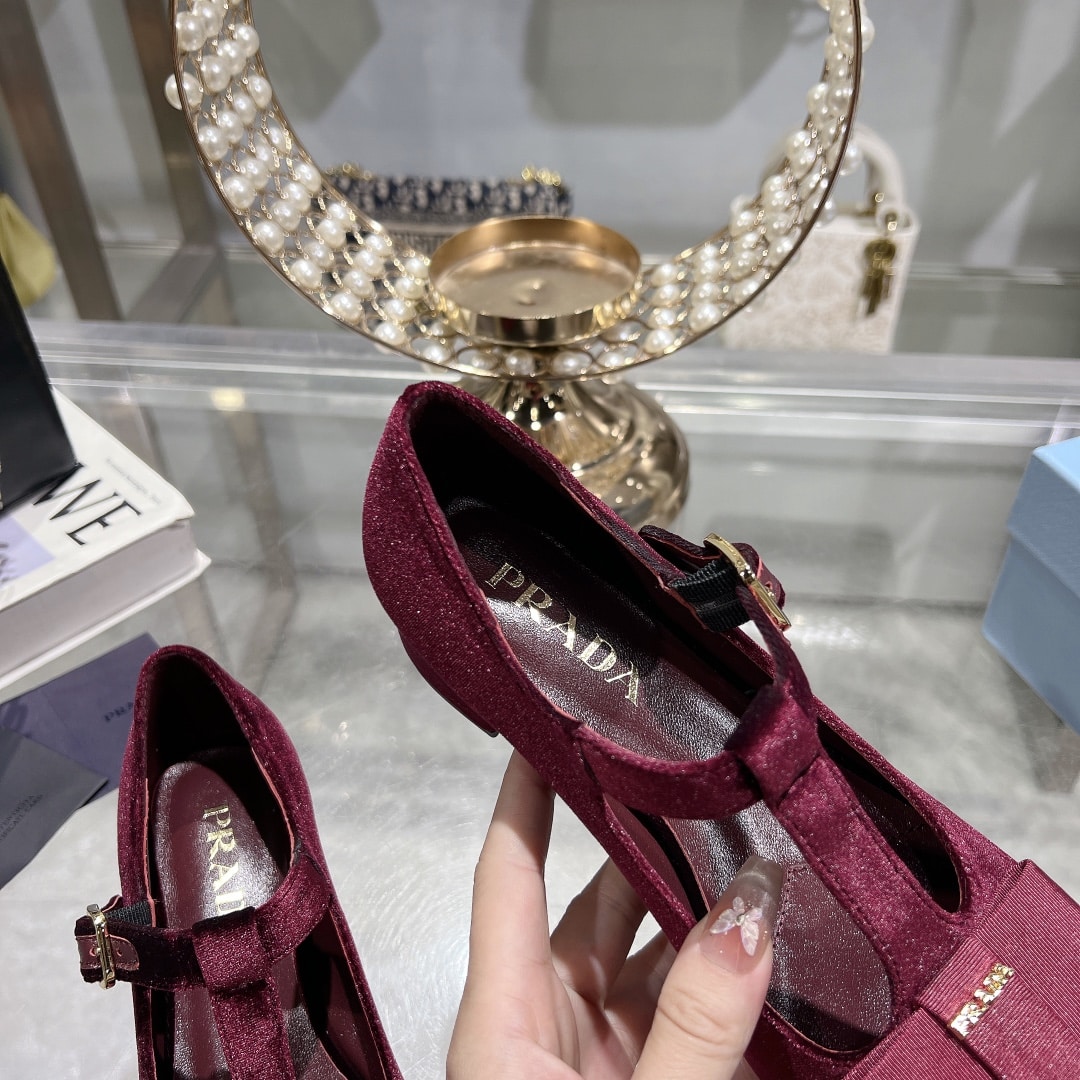 Prada Velvet Mary Pumps Red