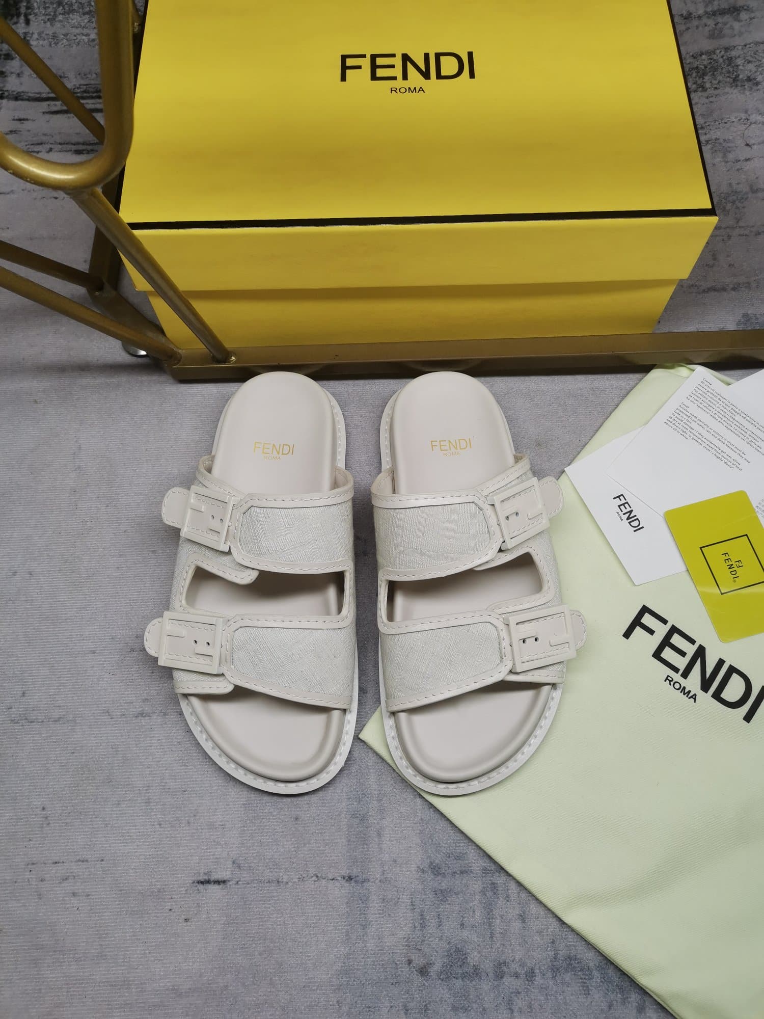 Fendi Feel Slides Unisex Ff Motif Fabric White