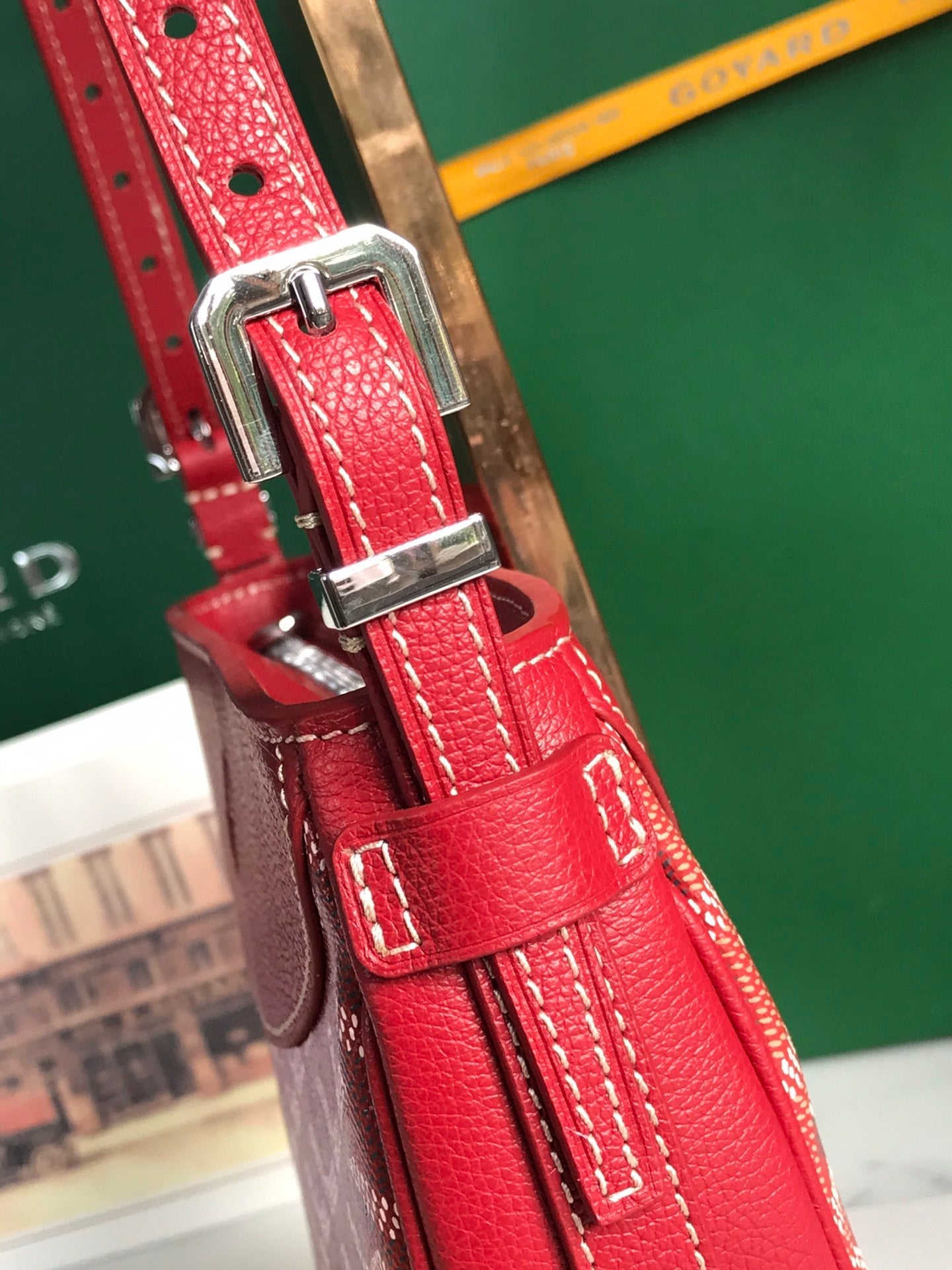 Goyard Hirondelle Bag 25 Cm Classic Red Lambskin And Goyardine Canvas
