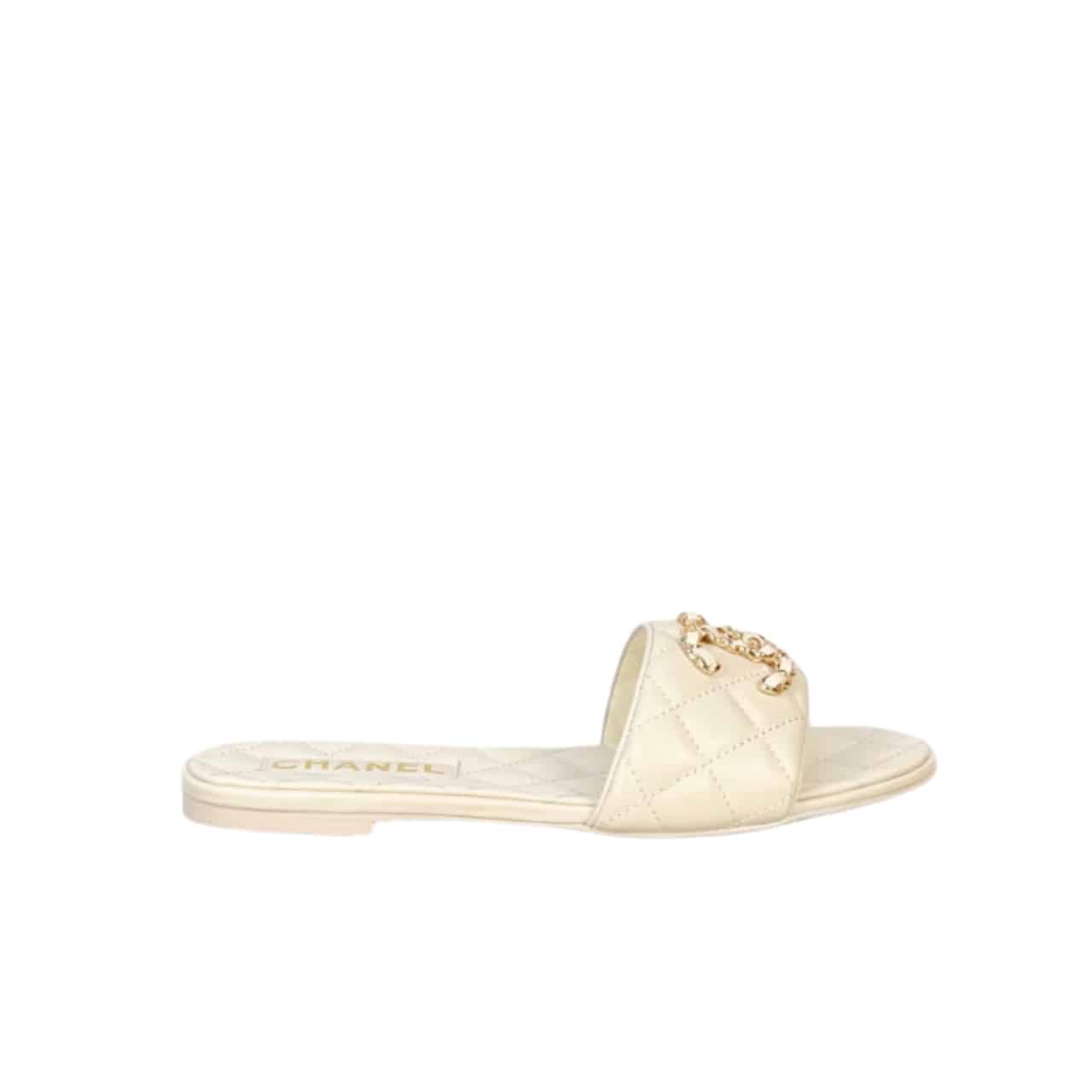 Chanel 23P Quilted Cc Chain Mule Sandal White