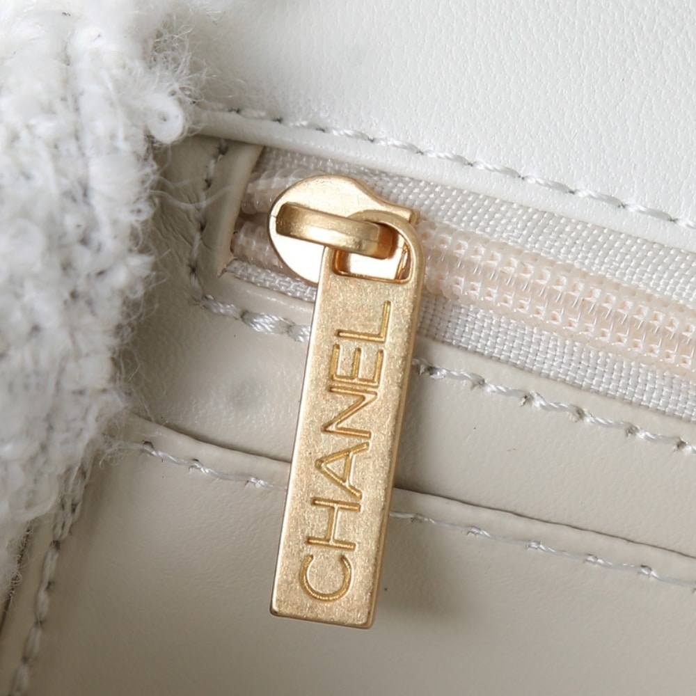 Chanel Mini Flap Bag With Top Handle Velvet Silk And Gold Tone Metal White 20Cm As5875 B22482 Mb103