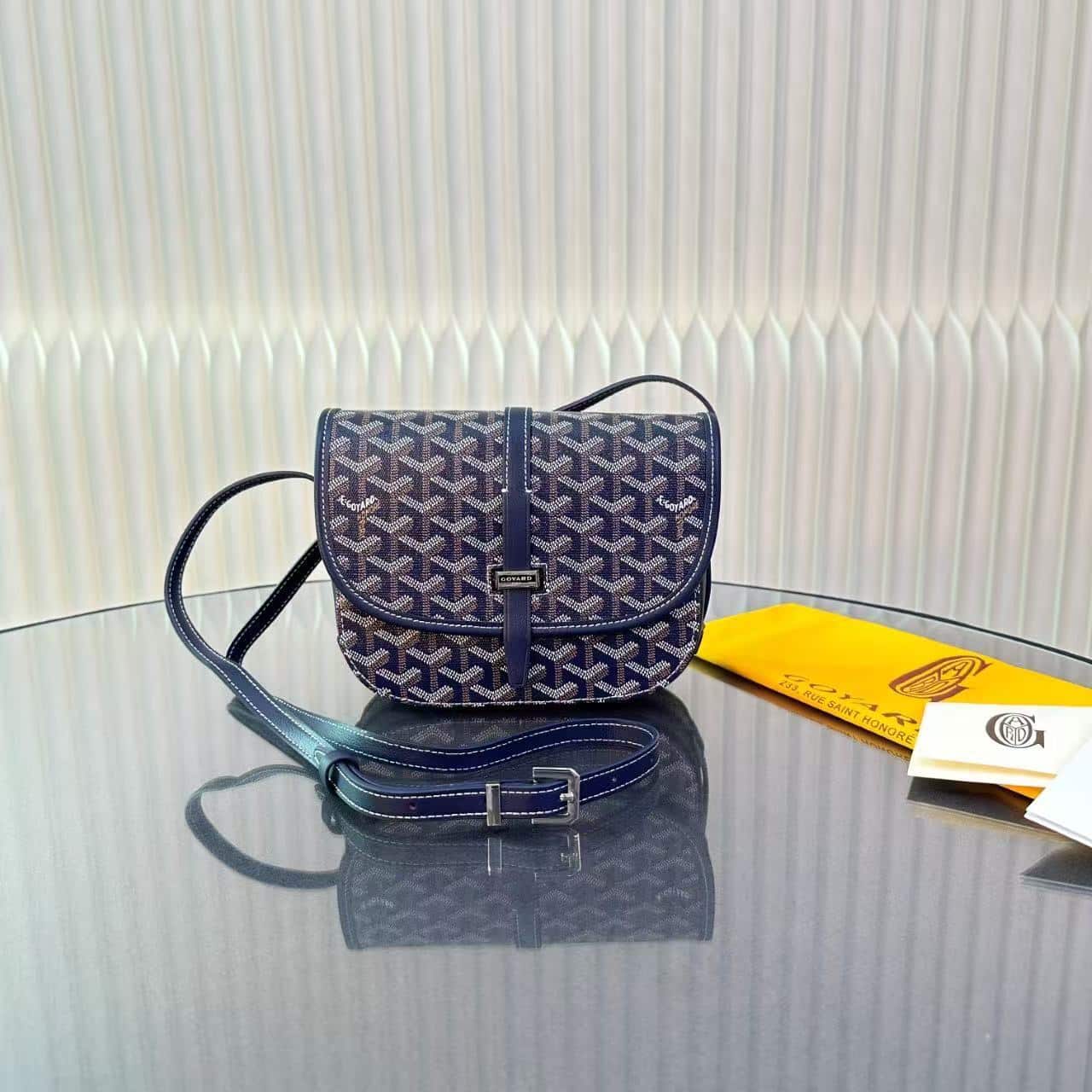 GOYARD GOYARDINE BELVEDERE PM MESSENGER BAG NAVY 21CM