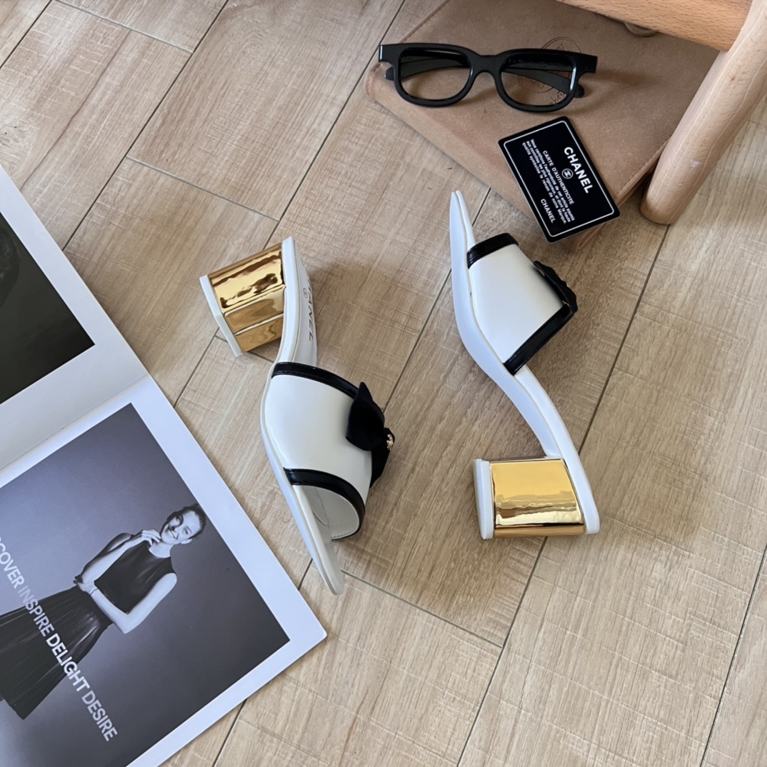 Chanel Grosgrain Ribbon Bow Mule Leather White