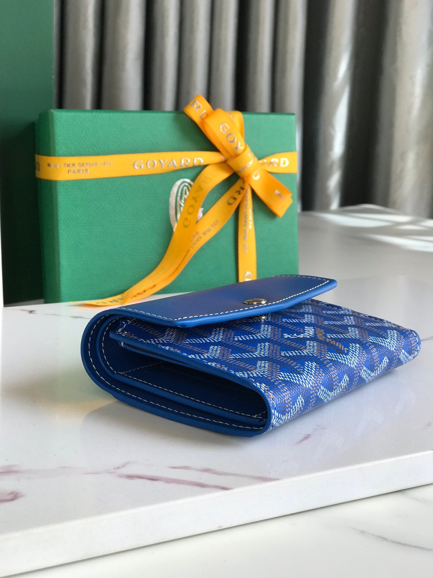 Goyard Saint-Gabriel Wallet 12 Cm Sapphire Blue Calfskin And Goyardine Canvas