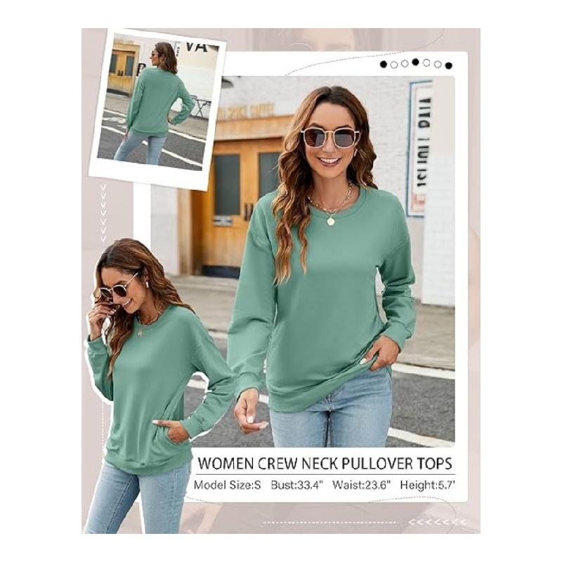 Women's Casual Crewneck Sweatshirts Cute Loose Fit with Pockets