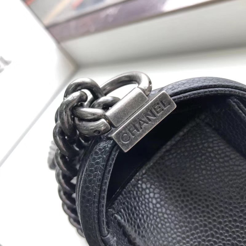 Chanel Boy Medium Handbag Sliver Hardware Black 25Cm A67086 Y09953 94305