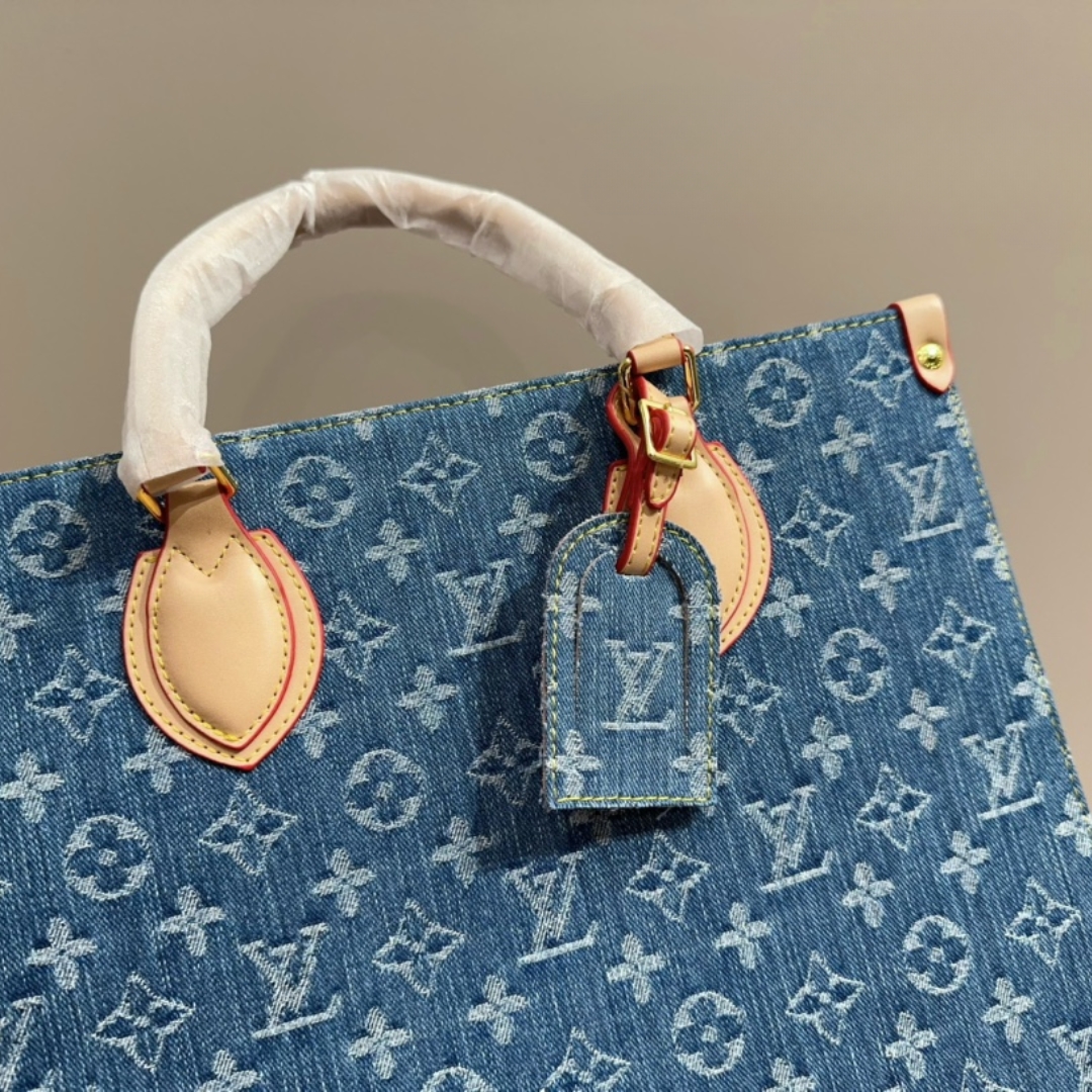 Louis Vuitton New Lv Remix Onthego Mm Denim Blue 35Cm M46871