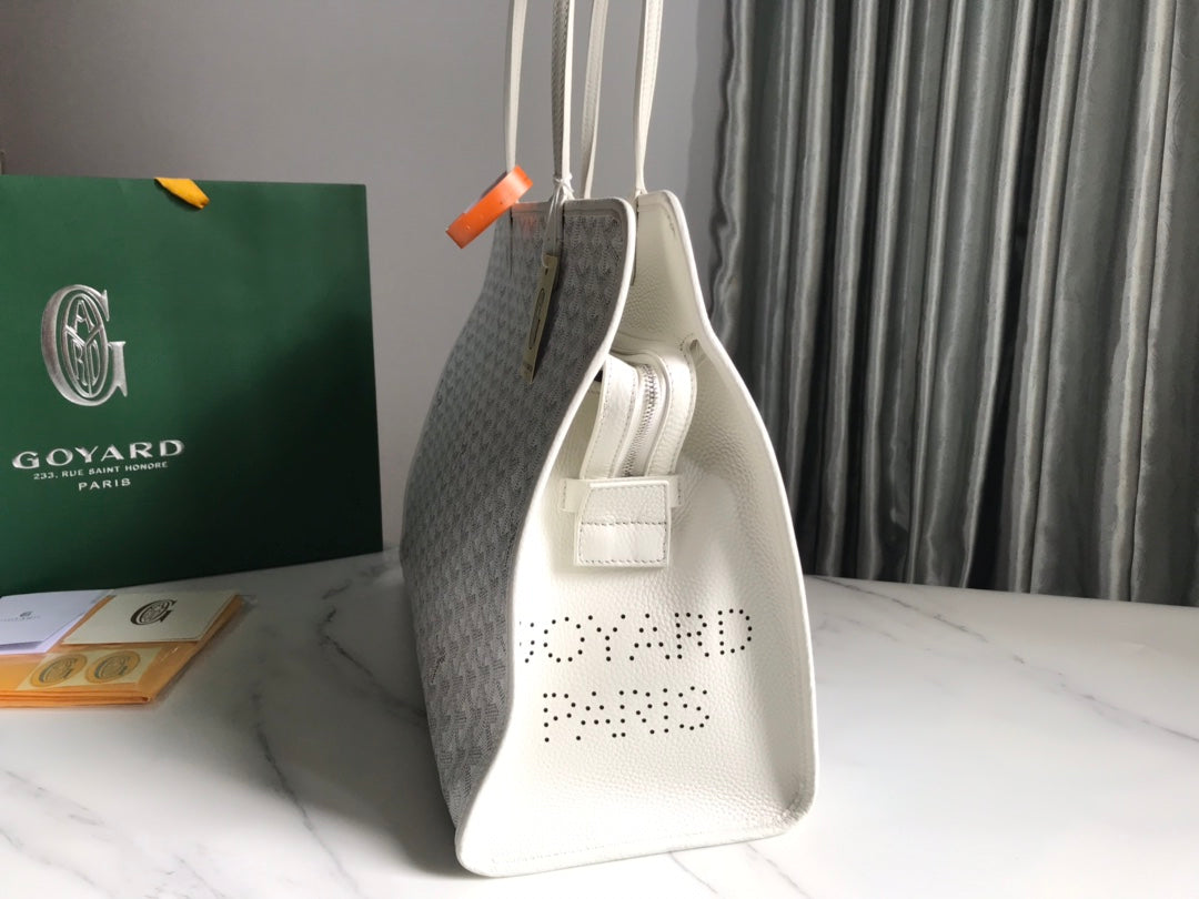 Goyard Hardy Pm Bag 40 Cm White Goyardine Canvas And Taurillon Leather Trim