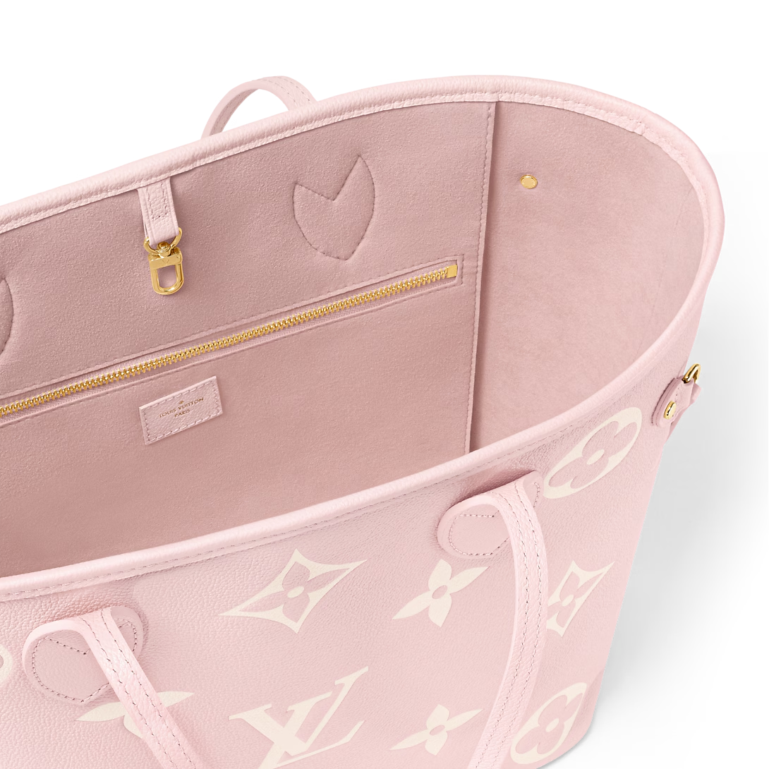 Louis Vuitton Neverfull MM Tote Bag Monogram Empreinte Pink/Quartz Pink/Beige 31cm M14210