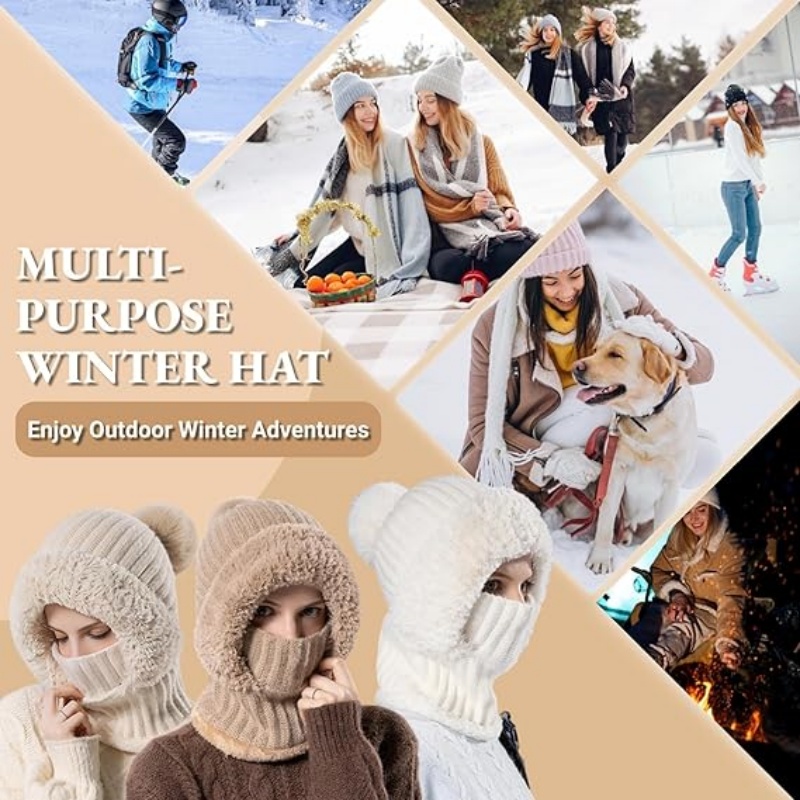 Women's Knitted Beanie Hat with Face Cover