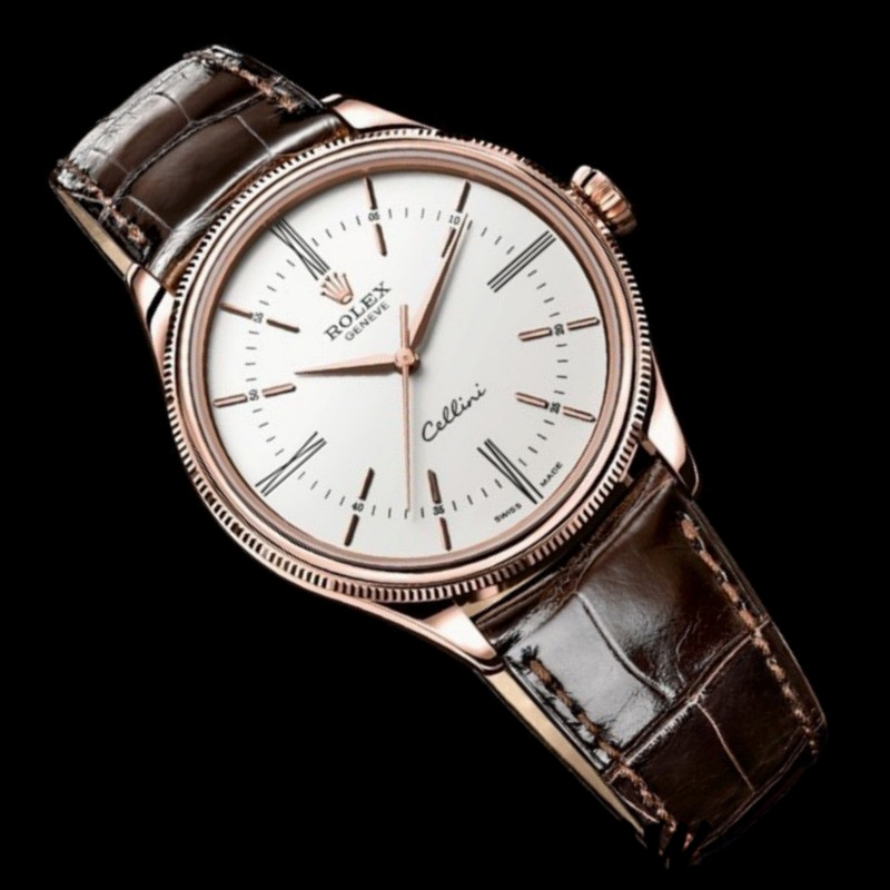 【Super Clone】Rolex Cellini Time 50505 Brown Leather Strap White Dial 39mm Mens Replica Watch