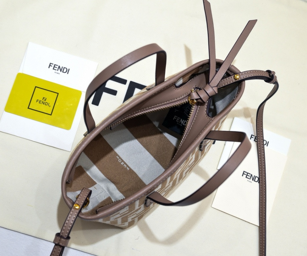 Fendi Roll FF Beige Jacquard Mini Bag 16cm