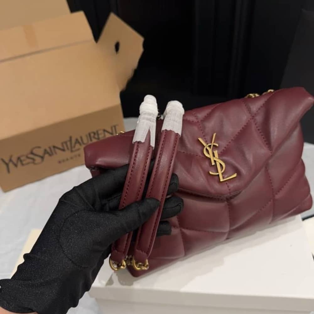 Saint Laurent Toy Puffer In Shiny Leather Burgundy 22Cm 759337Aaffa6593