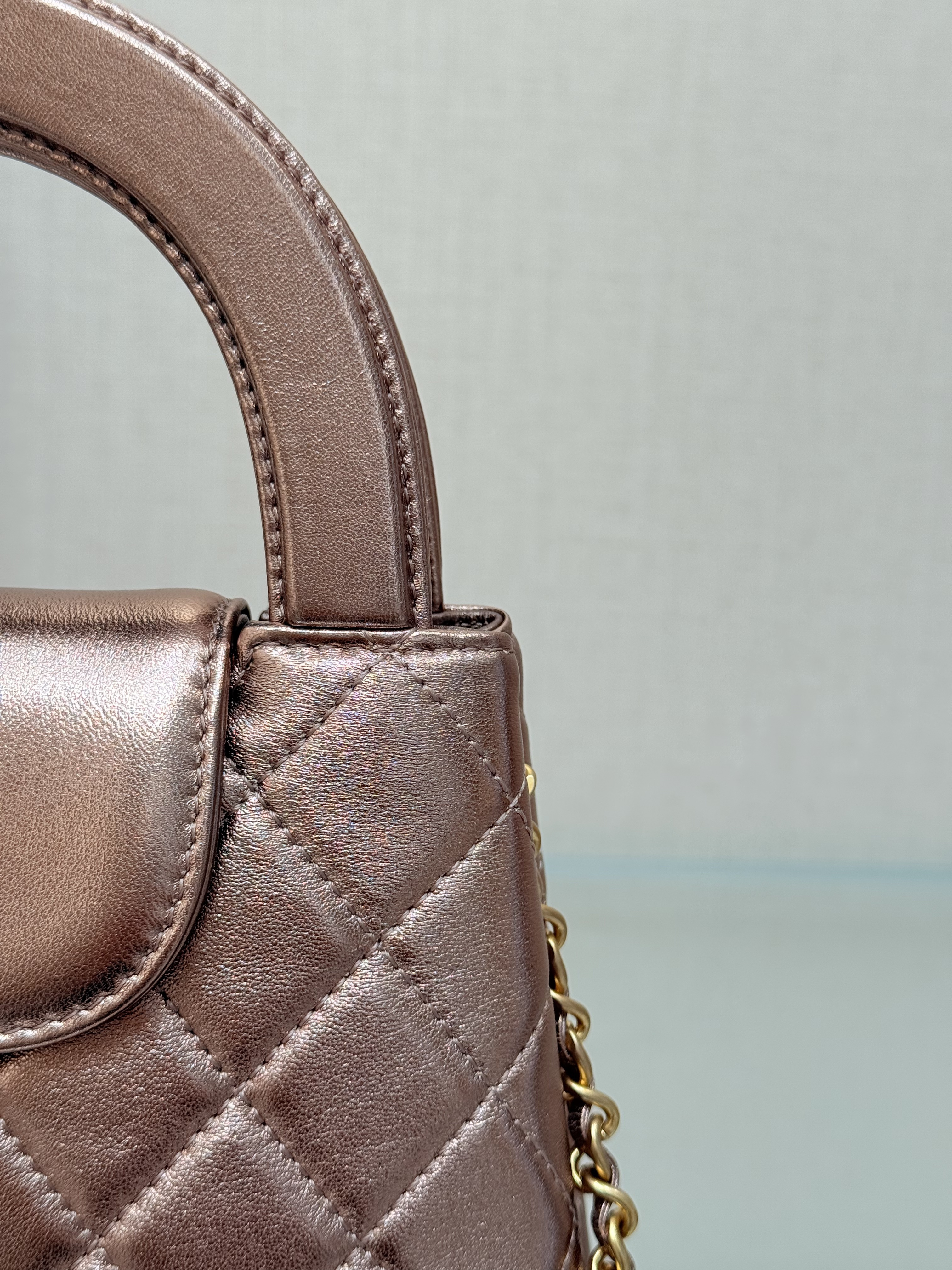 Mini Kelly Bag with Handle（Metallic Rose Gold ）